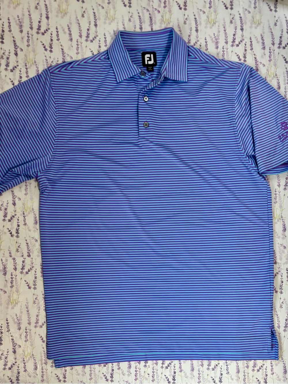 FootJoy Men's Light Blue and Purple Micro-Striped Golf Polo